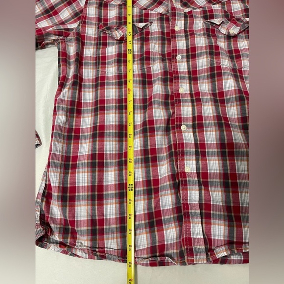 Christian Audigier Shirt Mens XL Red White Plaid Button Up Designer Pockets - Picture 2 of 5